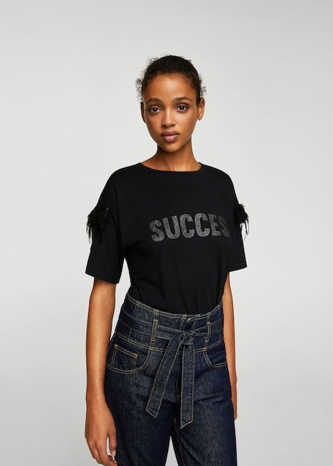 T-shirt MANGO Feather Scollo tondo Manica corta S