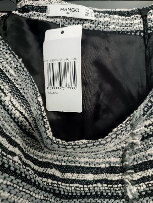 MANGO Falda jacquard algodón NUEVA T:38