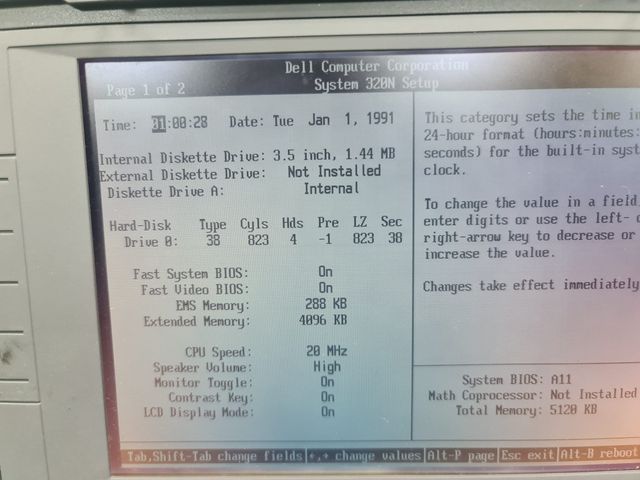 Portátil antiguo Dell 320N 386sx