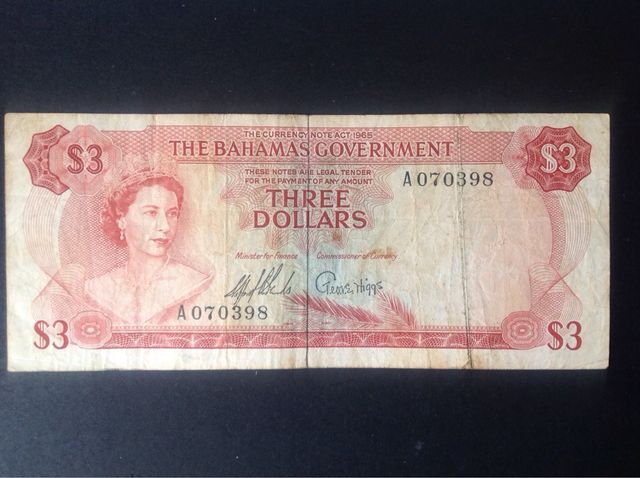 BILLETE  3 DOLLARES ,LAS ISLAS BAHAMAS, 1965