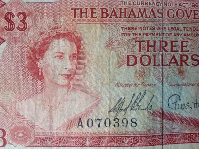 BILLETE  3 DOLLARES ,LAS ISLAS BAHAMAS, 1965