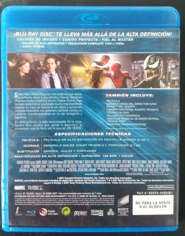 Spiderman 3, Blu-Ray, Película, Hombre araña.