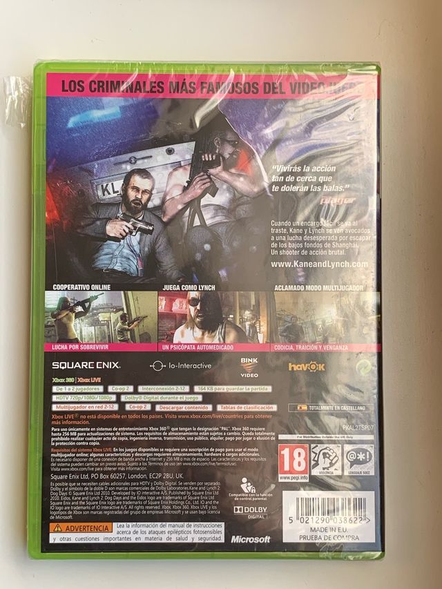 Kane & Lynch 2 Dog Days Xbox 360 nuevo precintado