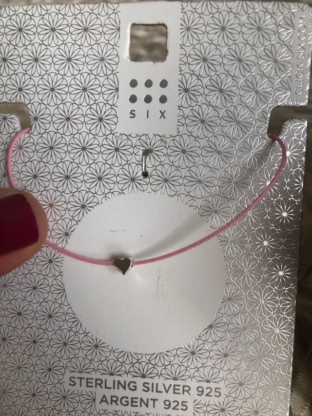 2 Pulseras con cordón rosa y corazón en plata