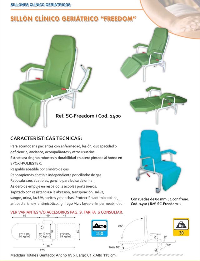 Sillón reclinable clínico geriátrico