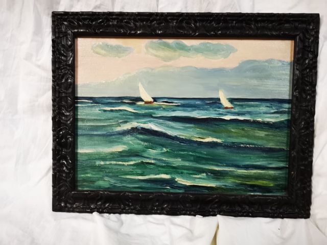 Cuadro antiguo oleo marina velero