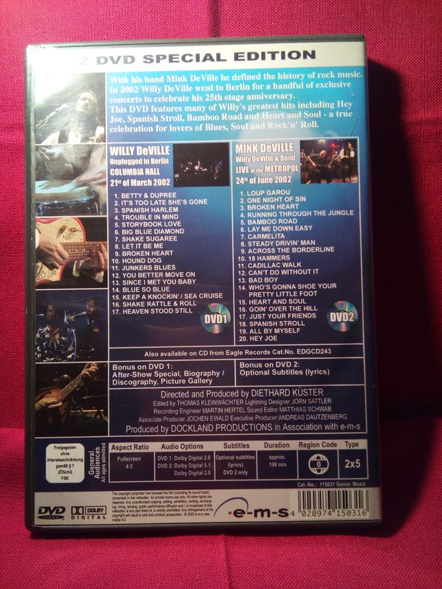 ¡Como NUEVO! WILLY DE VILLE:LIVE 2002.2 DVD ¡RARO!