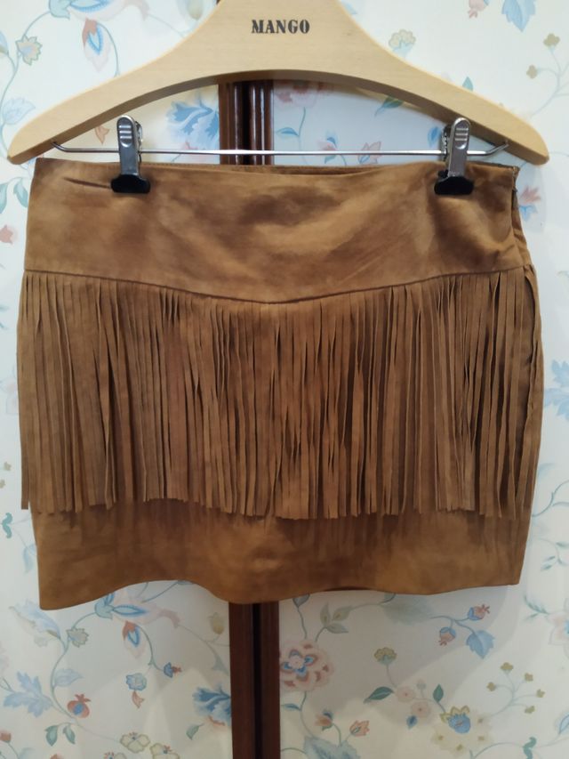 Minifalda Piel Flecos Mango