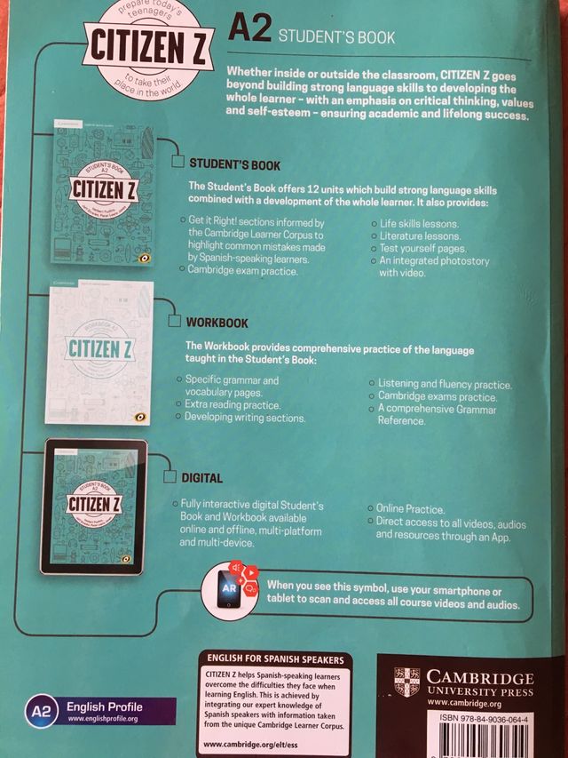 Libro inglés Students book A2, citizen Z