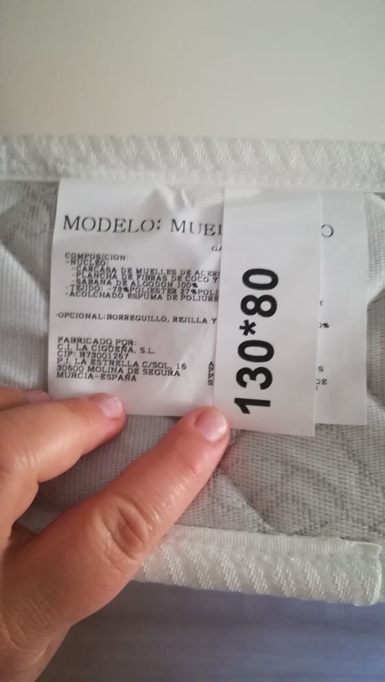 Matalàs molla ensacada 130x80 cm.
