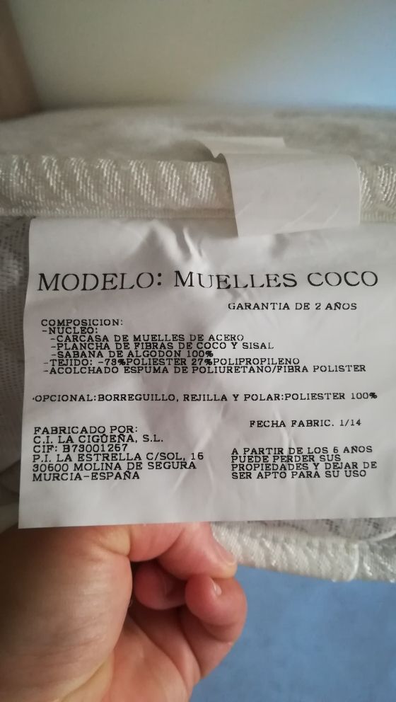 Matalàs molla ensacada 130x80 cm.