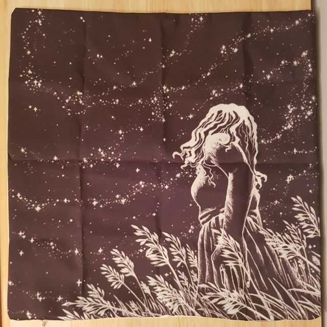 Original funda de cojín, dibujo chica/paisaje