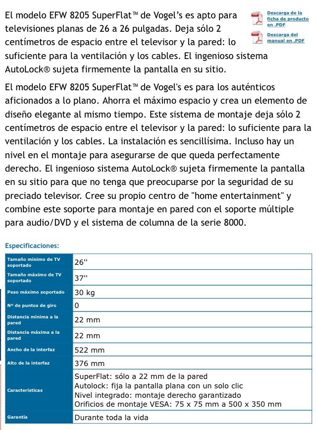 Soporte tv pared vogel's superflat 8605