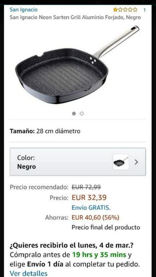Sartén para Inducción de segunda mano en Murcia en WALLAPOP San Ignacio Neon sarten Grill (28 cm Diámetro dorado