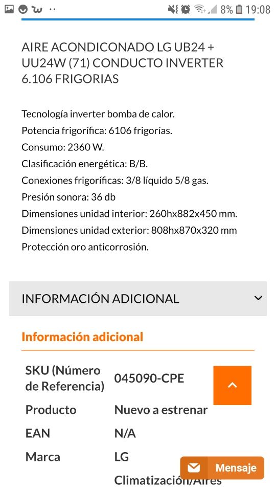 aire acondicionado conductos 6000 frigorias