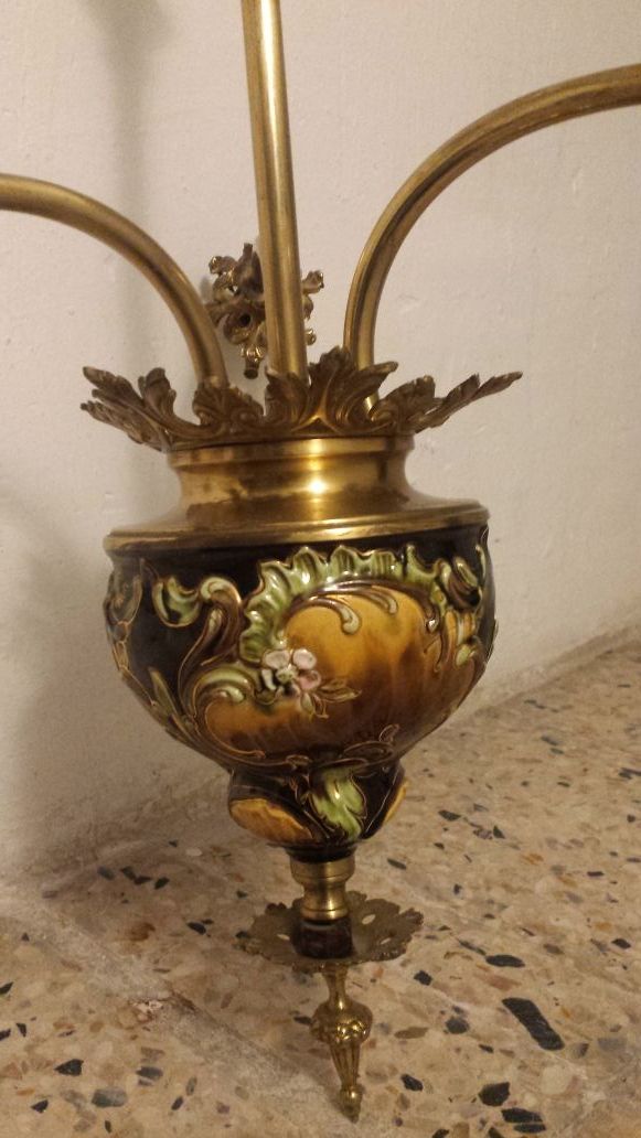 LAMPARA DE TECHO DE PORCELANA Y BRONCE