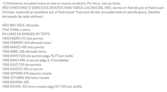 1805 Año cristiano 12 tomos piel, completa