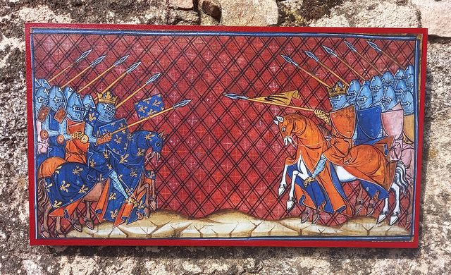 Dipinto medievale con cariche di cavalleria