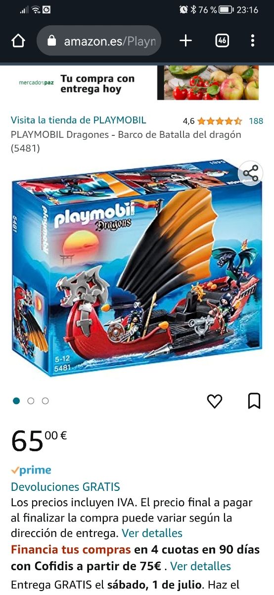 barco playmobil dragones 5481