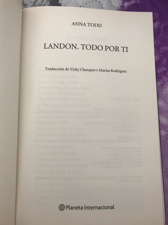 LIBRO LANDON TODO POR TI ANNA TODD