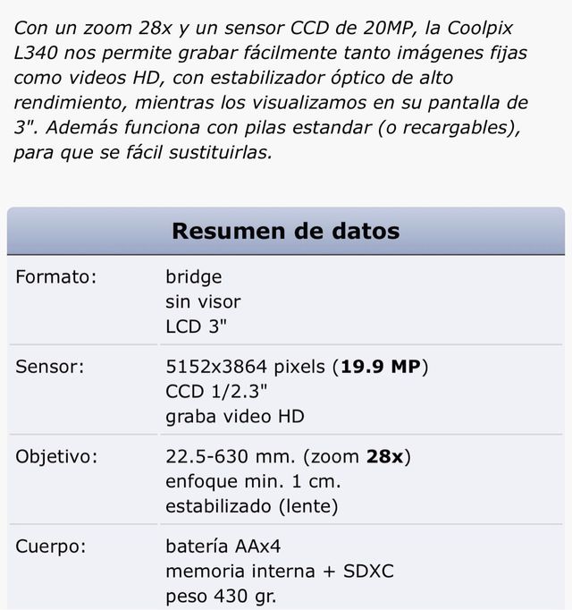 CÁMARA NIKON COOLPIX L340