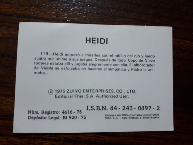 Cromos Heidi 1975