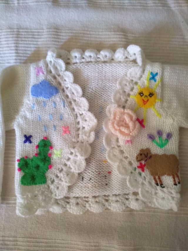 chaqueta lana artesana 6-12meses. Nueva