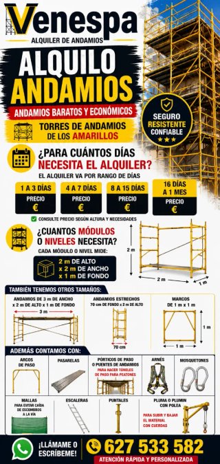 Andamios, alquiler andamio planchas torres, chapas