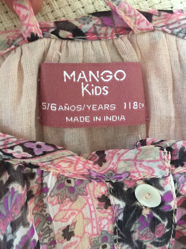 Vestido MANGO 5/6 años de gasa tonos rosas.