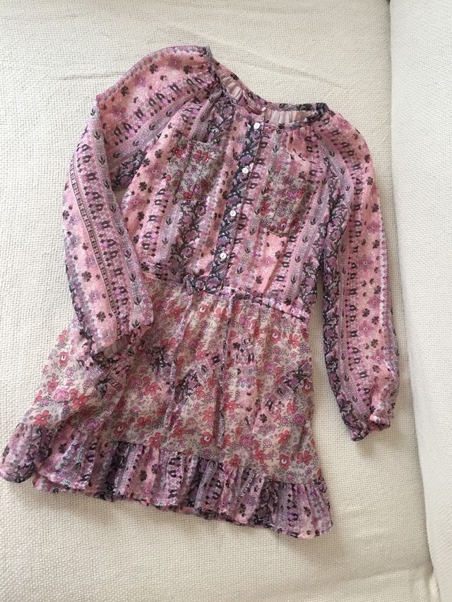 Vestido MANGO 5/6 años de gasa tonos rosas.