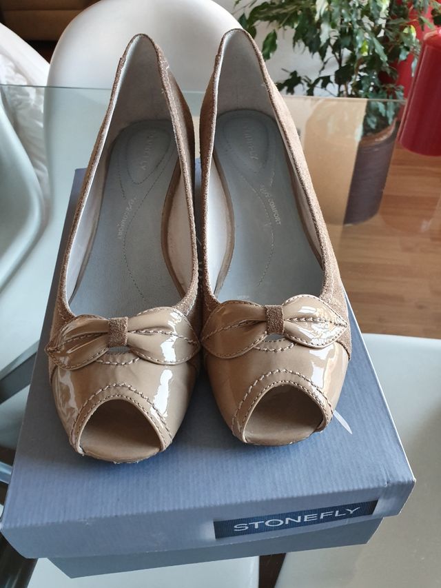 Zapatos Stonefly, puntera abierta, piel. Ocasión.