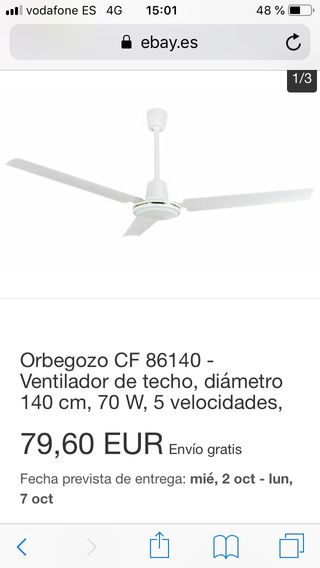 Ventilador de techo orbegozo de segunda mano por 35 € en Orbegozo CF 86140 Ventilador de Techo, diámetro 140 cm, 70 W