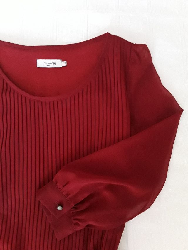 Vestido gasa, plisado, color Burdeos, Talla 42