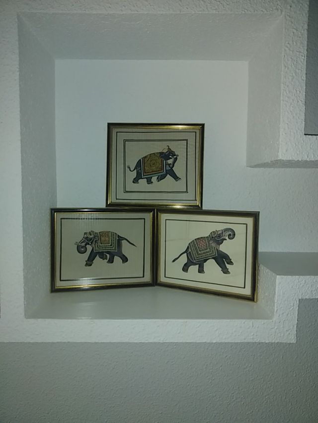 Conjunto de 3 cuadros elefantes.