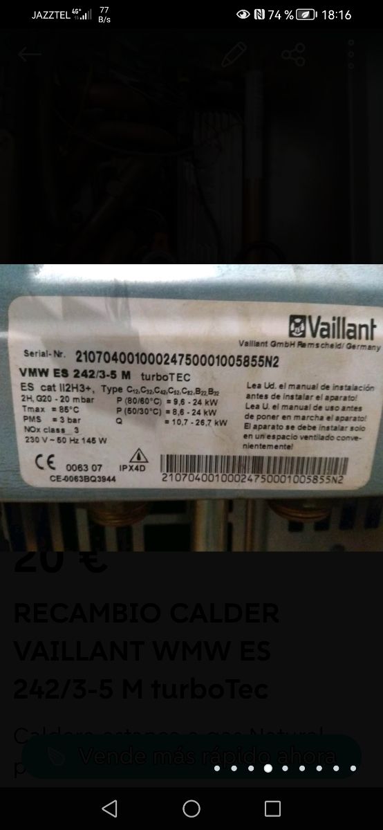 VAILLANT WMW ES 242 Recambios