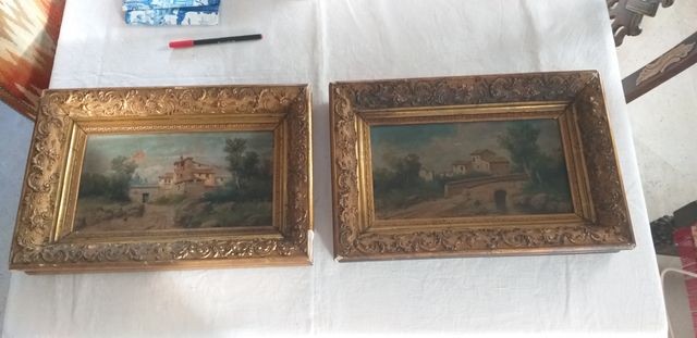 Pareja de cuadros, oleo sobre tablero. Emilio Brin