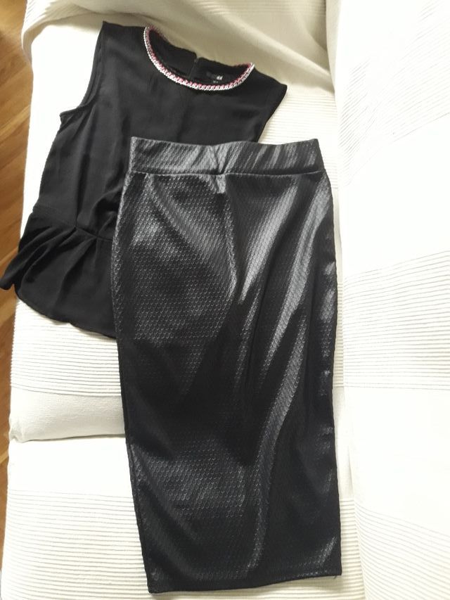 Lote falda de tubo negra a estrenar y top cadena