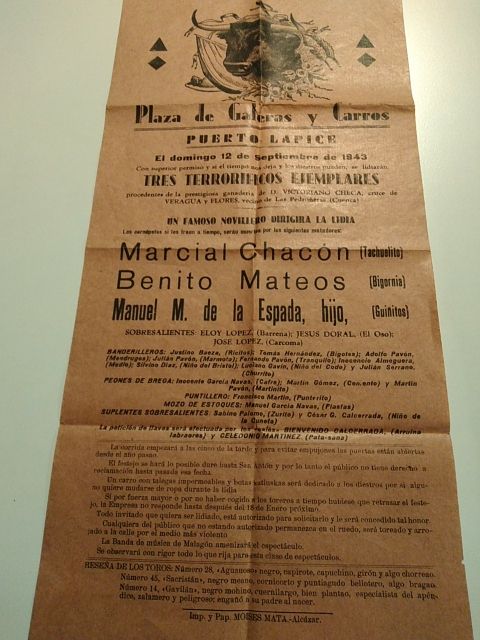 Cartel toros 1943 Puerto Lápice