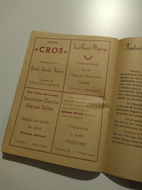Programa de fiestas Puerto Lápice 1951