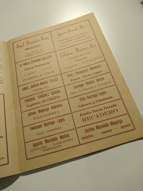 Programa de fiestas Puerto Lápice 1951