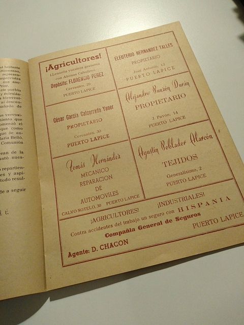 Programa de fiestas Puerto Lápice 1951