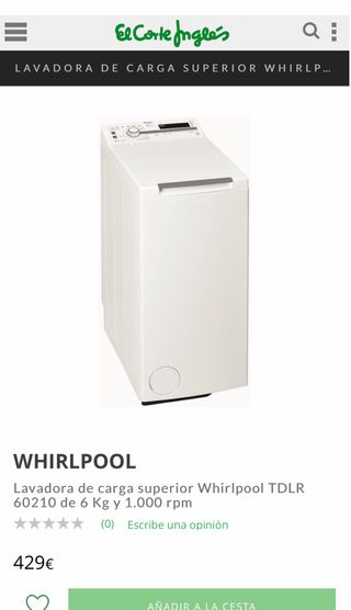 6KG LAVADORA WHIRLPOOL TDLR60210 A++