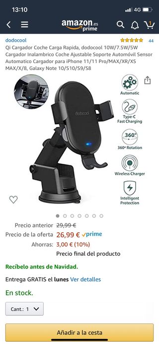 Galaxy Note 10//S10//S9//S8 //S7 Qi Cargador Coche Carga Rapida 10W//7.5W//5W Cargador Inalambrico Coche Ajustable Soporte Autom/óvil Sensor Automatico Cargador para iPhone 11//11 Pro//MAX//XR//XS MAX//X//8