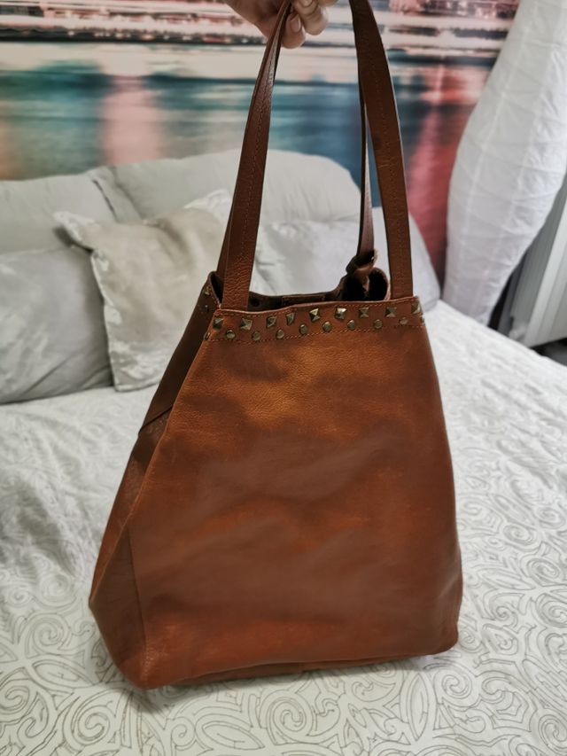bolso piel camel