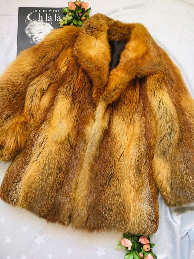 Abrigo de piel de zorro naranja auténtico