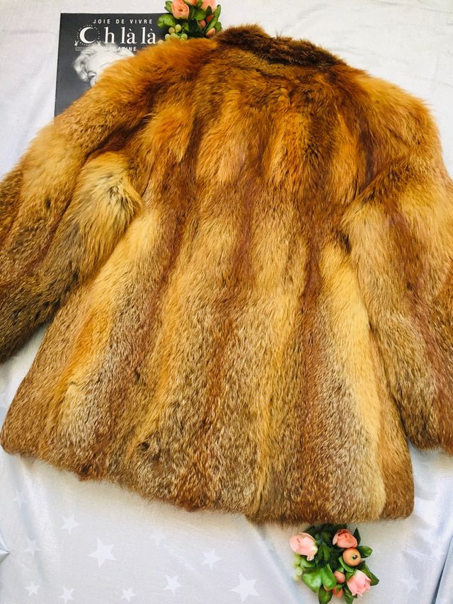 Abrigo de piel de zorro naranja auténtico