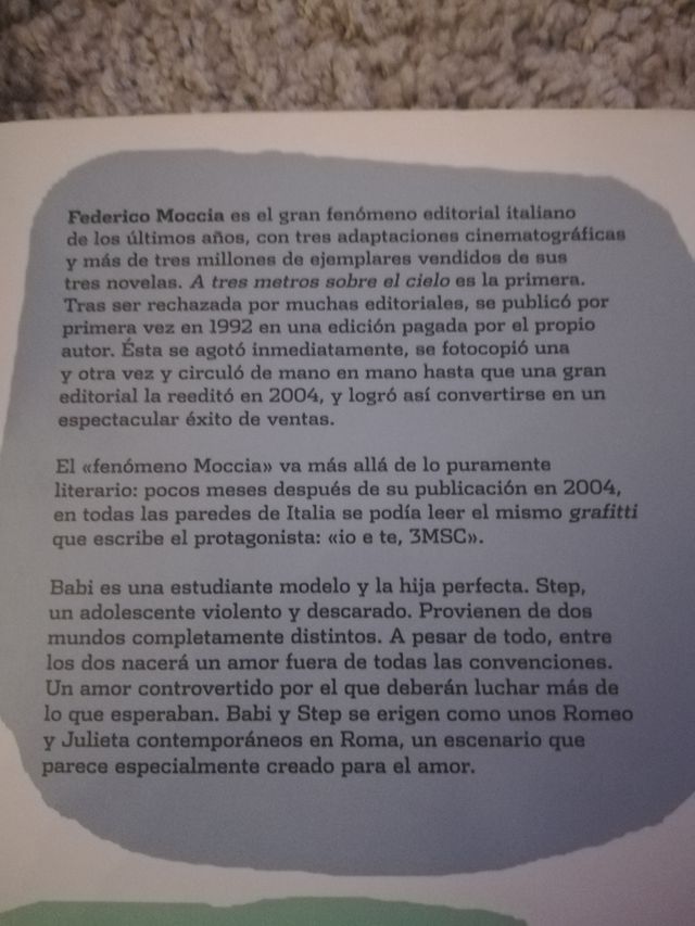 libro A tres metros sobre el cielo
