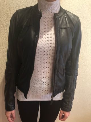Chaqueta Motera Negra De Imitación Cuero - Talla única (52-54)