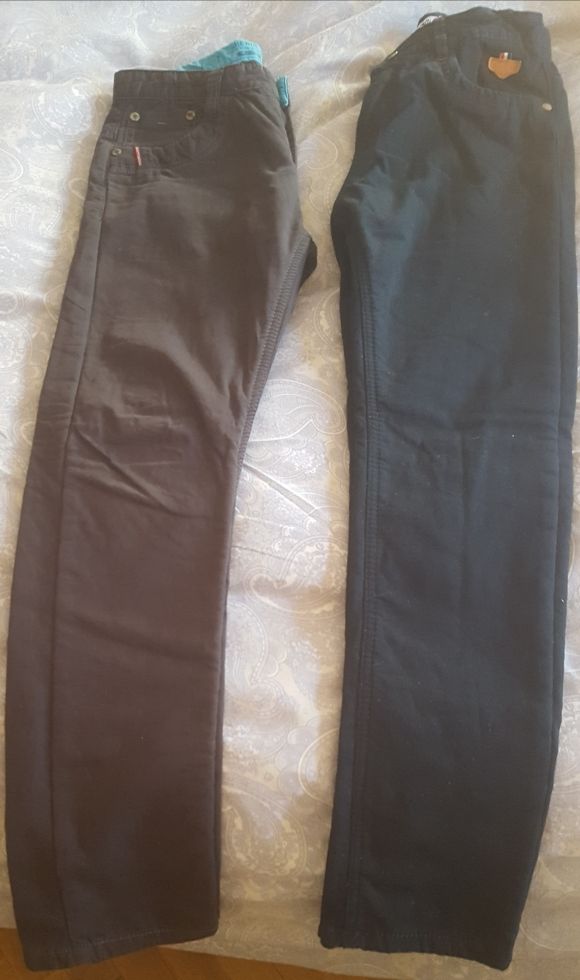 2 pantalones azul y marrón forrados t-12
