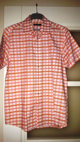 CAMISA DE HOMBRE SPRINGFIELD TALLA 38 (S) de segunda mano Camisa Hombre Springfield a Cuadros en Naranja, Blanco